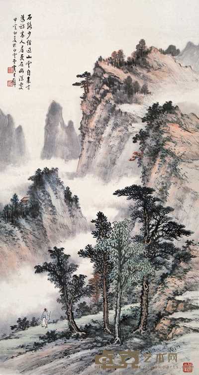 黄君璧 1974年作 深山访友 立轴 85×45cm